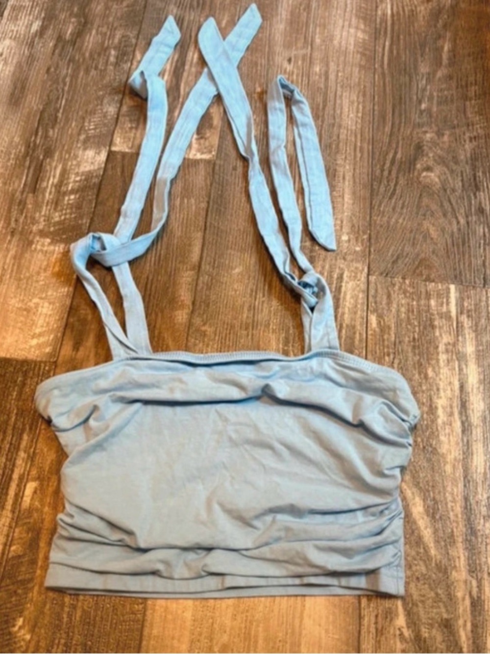 SHEIN Light Blue Tie-Strap Ruched Crop Top